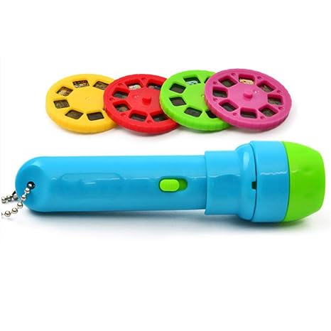 KOBWA Kinder Projektor Taschenlampe, Kindertaschenlampe Projektionslampe mit 4 Märchen 32 Folien, Kleine Projektor Taschenlam