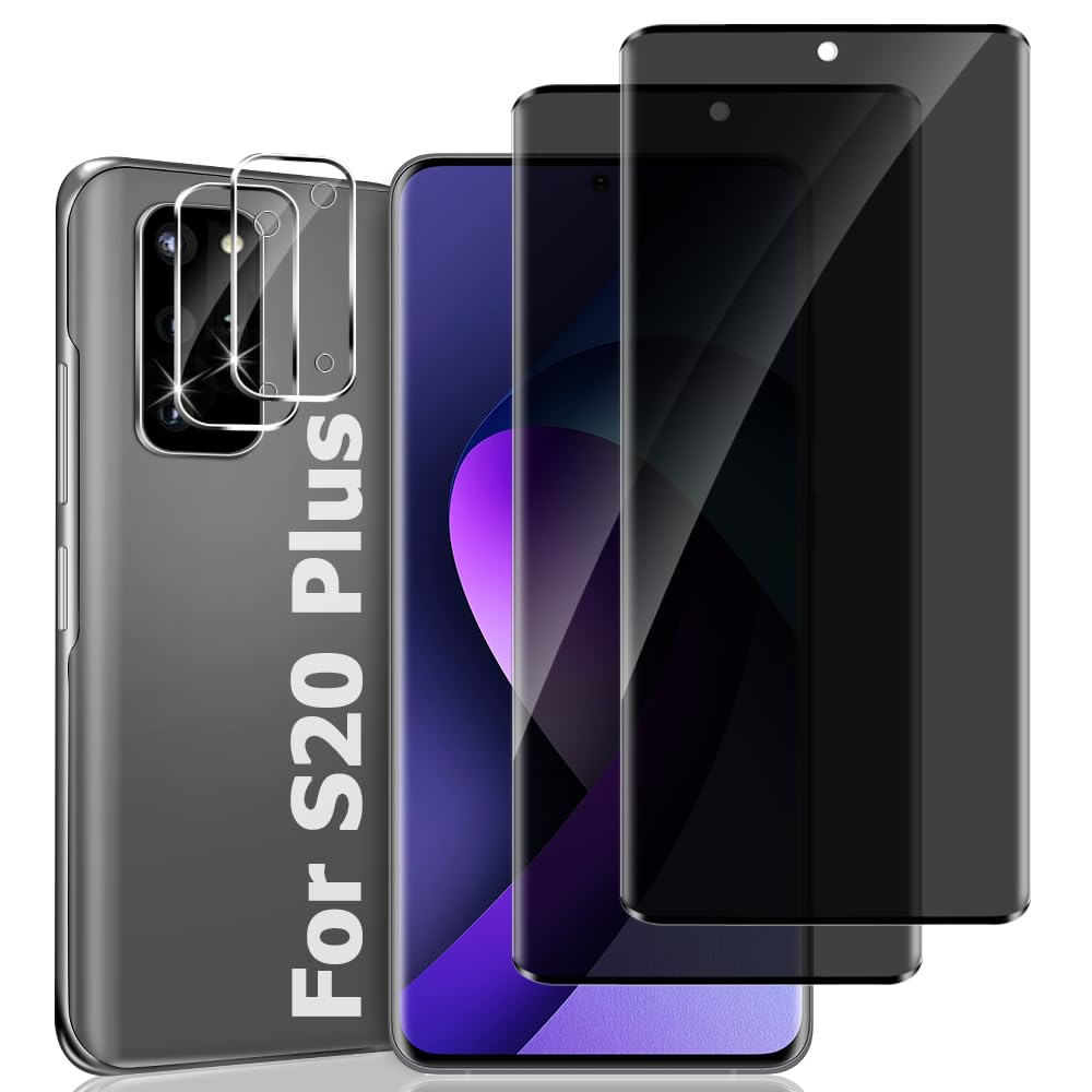 Photo 1 of 2+2 Pack For Galaxy S20 Plus Privacy Screen Protector with Camera Lens Protector,28° Anti-Spy, 9H Hardness Tempered Glass,3D Curved,High Sensitivity, Anti Glare For Samsung Galaxy S20 Plus (6.7 Inch)