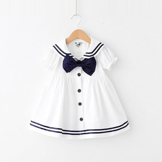 Amazon Favorite 海軍 マリン 風 セーラー ワンピース 子供服 女の子 夏 カジュアル フォーマル 100 ホワイト ワンピース チュニック 通販