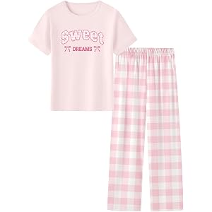 Umeyda Girls Pajamas Lyocell Short Sleeve Teens Pjs Set With Pant Pockets