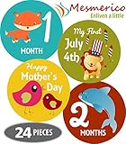 Mesmerico 24 Baby Monthly Holiday Stickers - Baby Boy Girl's First Year Month Age Growth Milestones - Month Stickers for Baby Onesie Belly Animal Stickers Unisex - Unique Baby Shower Newborn Gifts