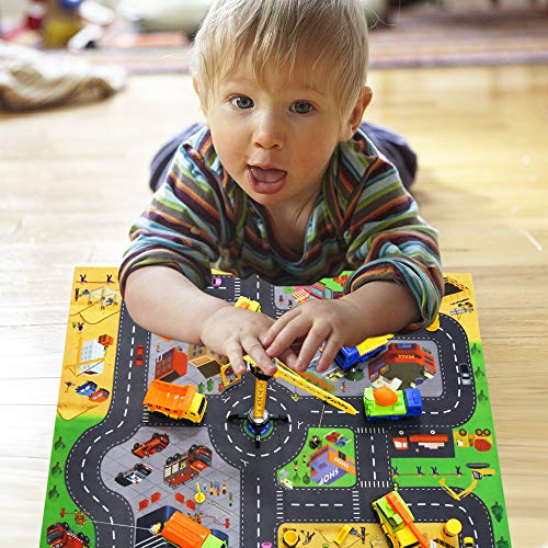 EsOfficce Construction Vehicles Set, Pull Back Vehciles,Die Cast Constructions Trucks, Construction Toys Set with Road Signs Tools and Street Play Mat, Engineering Vehicles for Kids 3 + - Thumbnail 4