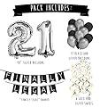 21st Birthday Party Pack â€“ Black & Silver Happy Birthday Bunting, Poms, and Swirls Pack- Birthday Decorations - 21st Birthday Party Supplies