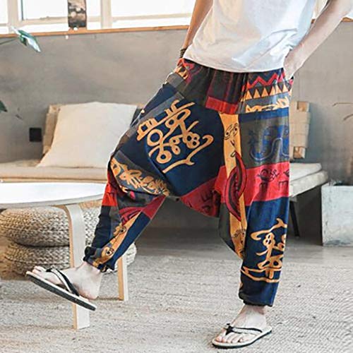 Pants For Women, Clearance Sale! Pervobs Unisex Loose Drop Crotch Floral Yoga Joggers Harem Bloomers Pants Trousers(L, Yellow)