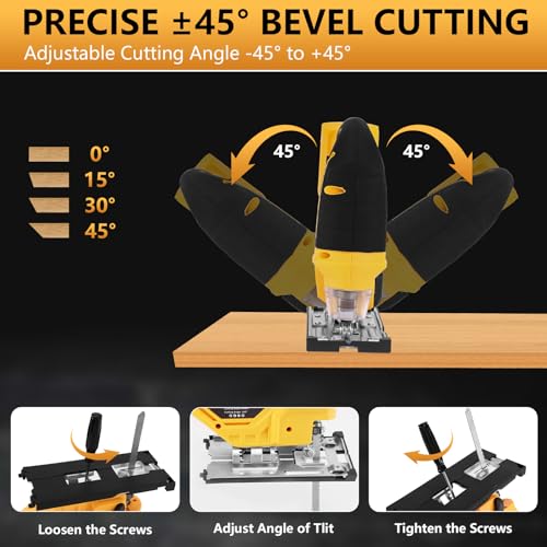Jig Saw Compatible with Dewalt 20V Max Battery, Cordless Jigsaw Tool Brushless Motor, Up to 2900 RPM, 45 Degree Beveled Cuts, LED Light for 4 Curve Cuttings, Plastic Box (No Battery)