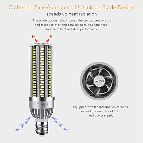 BARPOT LED Corn Bulb - 54Watt(450 Watt Equivalent) 6200 Lumen 6500K Cool Daylight,E26 to E39 Mogul Base Adapter,for Large Area Lighting Outdoor Indoor Garage Warehouse High Bay Barn Backyard and More