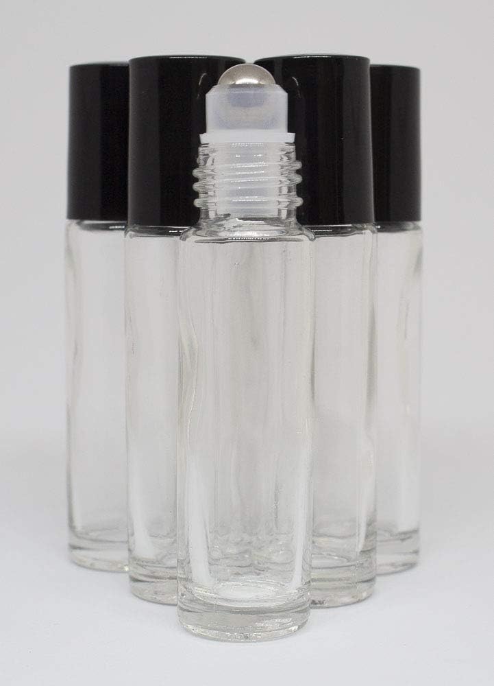 10ml Clear Glass Rollerball Bottles with Steel Rollers X 5 - Perfect for Essential Oils, Essential Oil Blends, Aromatherapy, Perfume and Oils