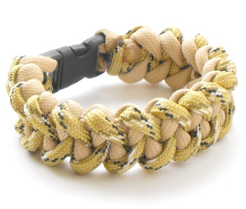 Children's / Youth 550lb Paracord Piranha Weave Bracelet with Breakaway Plastic Buckle-19 Colors (Desert Camo & Desert Sand, 6.5" Measured Wrist Circumference)