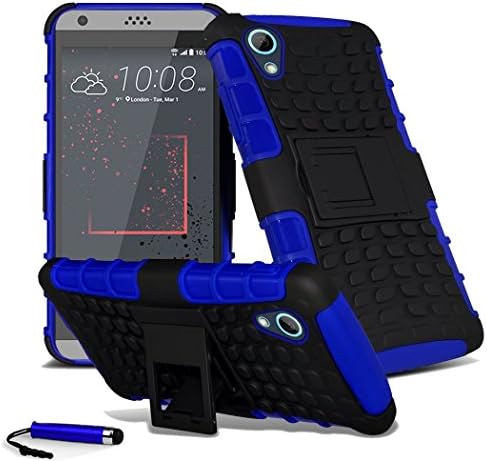 HTC Desire 530 Heavy Duty Shock Proof Dual Case Full Protection Cover with Back Stand & Screen Protector & Stylus (Blue)