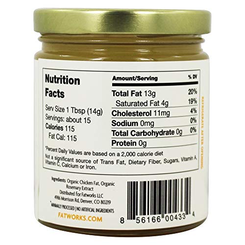 Fatworks 100% Organic Non-GMO, Chicken Fat (Schmaltz) for Medium High-Heat Cooking, Frying, Baking, Soups, Dressings and Marinades, 7.5 oz