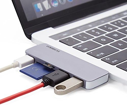 USB-C Hub, TUSBIKO USB 3.0 Type-C Combo Hub for MacBook and Chromebook Pixel, Aluminum Multiport Type-C Hub Adapter with 2 USB 3.0 Ports, Type-C Charging Port, SD/Micro SD Card Reader (Space Gray)