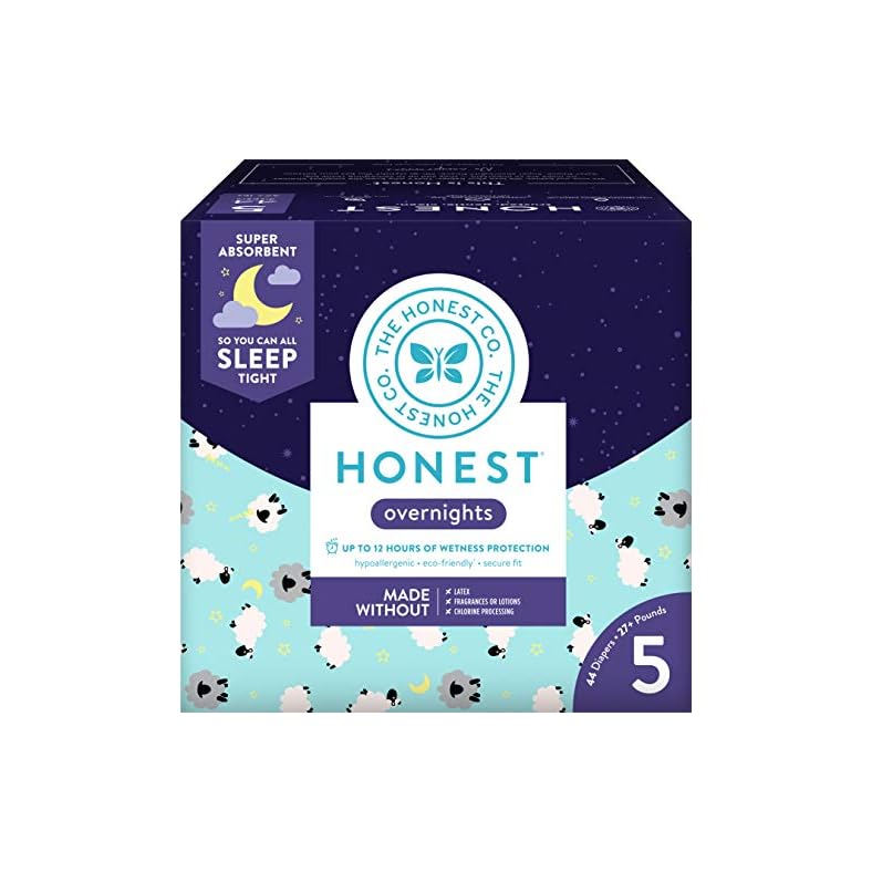 The Honest Company Clean Conscious Overnight Diapers | Plant-Based, Sustainable | Sleepy Sheep | Club Box, Size 5 (27…