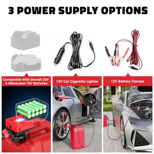 DIYtoolifz 5 GPM Cordless Fuel Transfer Pump Compatible with DeWalt 20V & Milwaukee 18V Batteries, Portable Gas Can Pump with 51" Hose, 5 Adapters, Gas Pump for Diesel, Gasoline (Bare Tool)