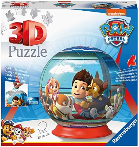 - Puzzle 3D Ball - Pat'Patrouille - A partir de 6 Ans - 72 pièces numérotées à Assembler sans Colle - Support Inclus - Diamètre : 13 cm - 12186