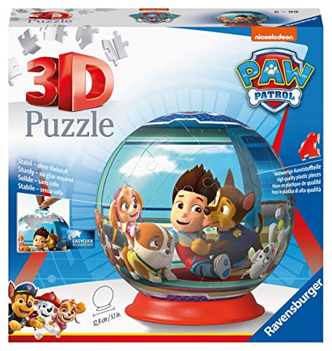 - Puzzle 3D Ball - Pat'Patrouille - A partir de 6 Ans - 72 pièces numérotées à Assembler sans Colle - Support Inclus - Diamètre : 13 cm - 12186