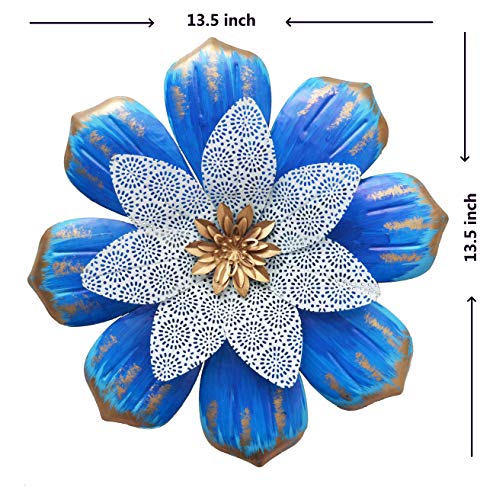 GIFTME 5 Blue Metal Flower Wall Decor for Bathroom Livingroom Bedroom or Porch Patio Colorful Wall Sculptures(13.5" Blue)