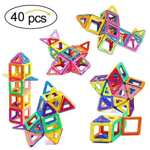 Gepege Magnetic Tiles Building Blocks Toys for Kids, 40 Pcs Preschool Kids Educational Construction Magnetiles Toys Sets