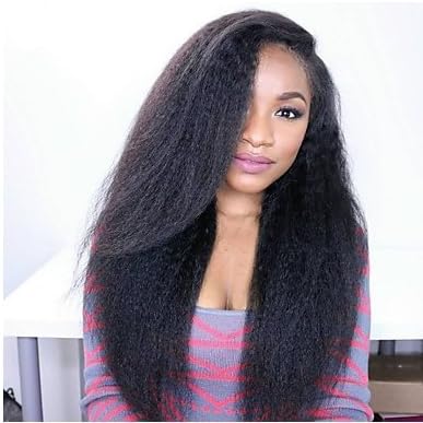 Natural Black Color 100% Brazilian Virgin Hair Kinky Straight Full Lace Wig for Black Women (20 inch)