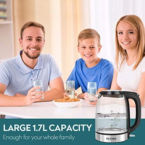 Bouilloire Électrique en Cristal, Bouilloire Électrique 1,7 L avec LED, Bouilloire Sans BPA avec Arrêt Automatique et Protection contre l'ébullition, Bouilloire de Chauffage Rapide