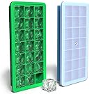 Vremi Silicone Ice Cube Trays with Lids - 2 Pc Covered Ice Cube Tray Set with 42 Ice Cubes Molds - Flexible Rubber Plastic Stackable Mini Cocktail Whiskey Ice Cube Mold Storage Containers - Blue Green