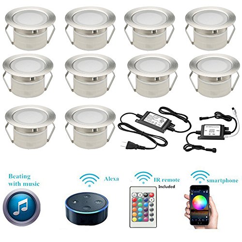 FVTLED 10pcs Wifi Controller Low Voltage LED Deck Lights Kit Work with Alexa Google Home Wifi Wireless Smart Phone LED Step Inground Lights