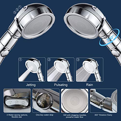 Handheld Shower Head with Hose - INAYA Detachable Shower Head with Handheld Spray & ON/OFF Pause Switch & 3 Spray Settings Showerhead with Extra Long Hose - High Pressure & Water Saving Shower Head