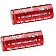 N24 18500 3.7V 2400mah 5A Flat top Rechargeable Batteries (Pack of 2)