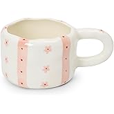 Koythin Ceramic Coffee Mug, Cute Cup for Office and Home, Aesthetics Cups 8.5 oz/250 ml for Latte Tea Milk for Mom, Mother's, Valentine's Day (Striped Flowers)