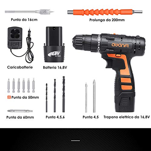 AWANFI Werkzeugkoffer mit Akkuschrauber 35PCs Handwerkzeuge Kit mit Bohrschrauber Werkzeugset 16.8 V 1500 mAh 2 Li-ion… – Bild 4