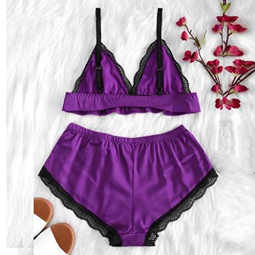 Valentine's Best Gifts for Sex!!!Hennta 2PC Women Satin Sexy Lingerie Girl Lace Splice Bodysuit Sleepwear Babydoll