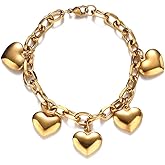 Acierble Stainless Steel Bracelets for Women with Heart Charm Chain Tassel Love Charms Chunky Link Bracelet Jewelry Romantic Gift