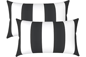 LVTXIII Outdoor/Indoor Lumbar Pillows, Decorative Patio Lumbar Cushions, Fluffy Water Repellent Garden Cushions for Home Patio Coach Sofa Use, 12×20 Inch, Pack of 2, Cabana Black