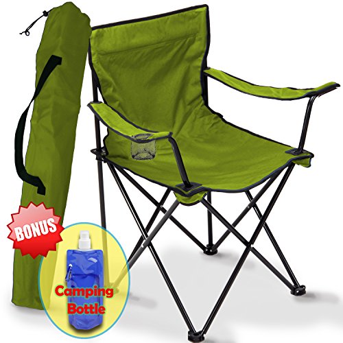 Folding Camping Chair, Portable Carry Bag for Storage and Travel, Best Durable Outdoor Quad Beach Chairs, Comfortable Arms, Space Saving, Lightweight Great for Transport