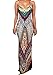 Adogirl Women's Spaghetti Strap Backless Bodycon Floral Aztec Print Maxi Dress S