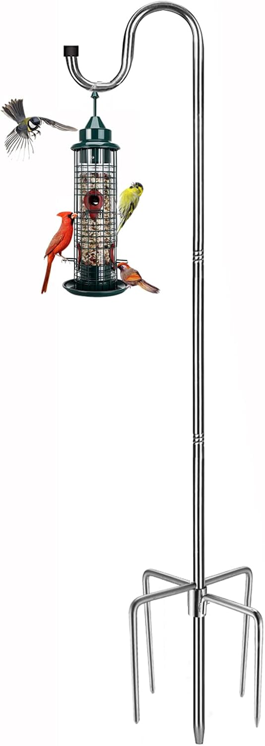 Outdoor Shepherd's Hooks - FLY HAWK Bird Feeder Pole,78 inch for Bird Feeder, 5/8 Inch Width Heavy Duty Adjustable Outdoor Shepherd Hooks with 5-Prong Base for Lanterns Planting Hanger Weddings Decor