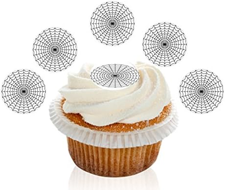 24 Pre Cut Cobweb Edible Premium Disc Wafer Cupcake Decorations Halloween Toppers - by Kreative Cakes