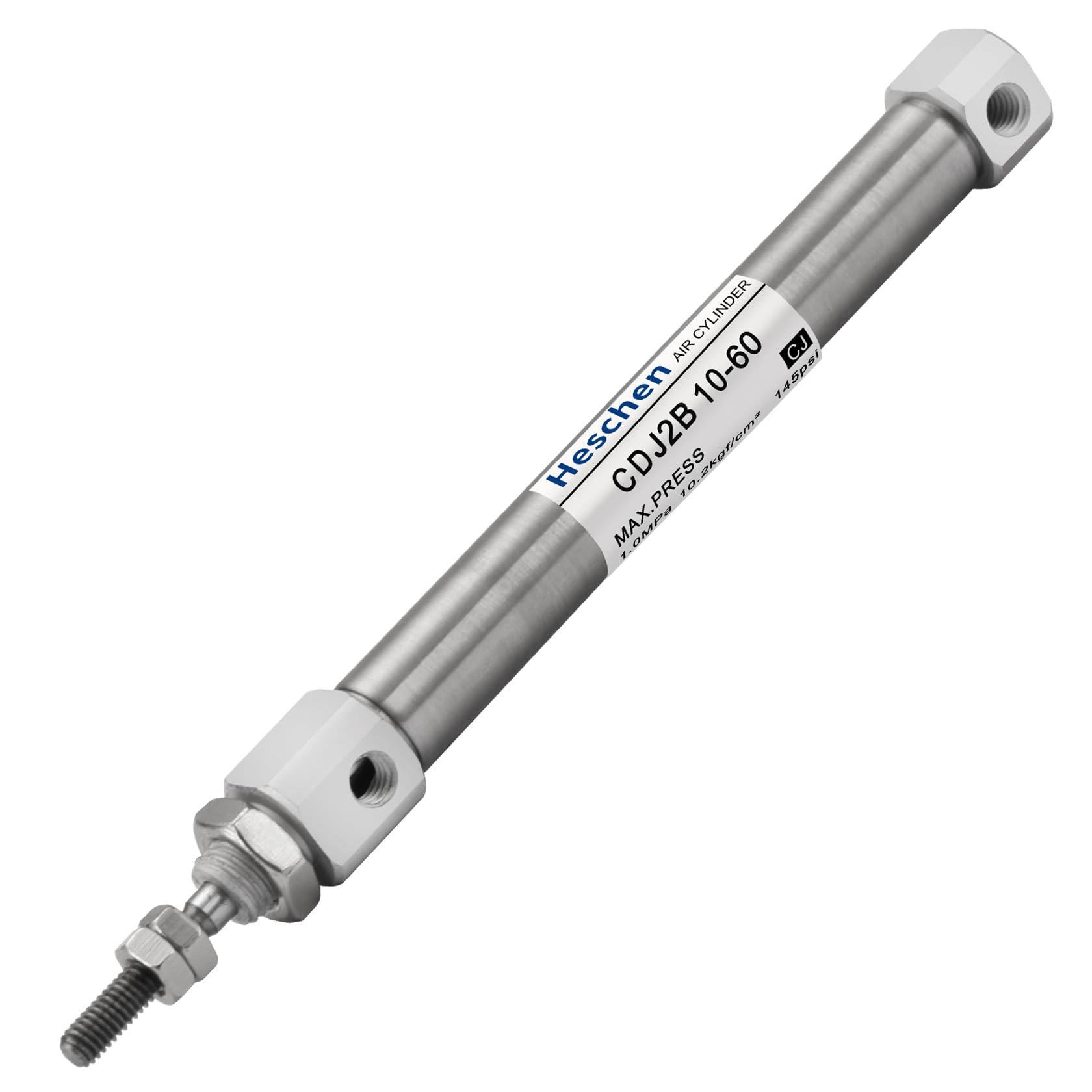 Heschen Stainless Steel Slim Air Pneumatic Cylinder, CDJ2B 10-60, M5 Port, 10mm Bore, Double Acting Single Rod (60mm Stroke)