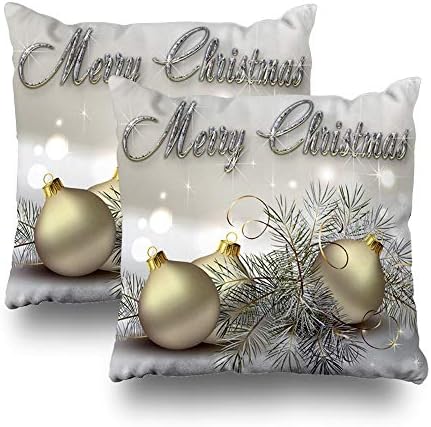 Darkchocl Set of 2 Daily Decoration Throw Pillow Covers Gold Silver Shimmer Christmas Ornaments Square Pillowcase Cushion for Couch Sofa or Bed Modern Quality Design Cotton and Polyester 18" x 18"