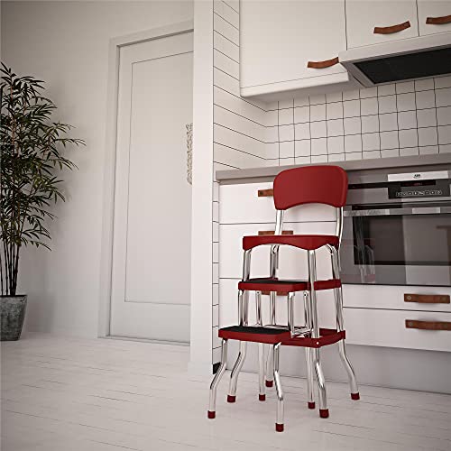 Cosco Retro Counter Chair/Step Stool, Sliding, Red Pricepulse