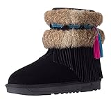 BYN Women's Tassels Black Leather Snow Boots 36EU