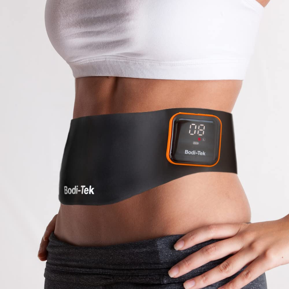 Bodi-Tek Ab & Back Muscle Strengthener Belt with EMS & Heat – Rechargeable Core Trainer with 7 Programmes, Adjustable Fit, Graphene Heating & USB Power – Home Fitness & Toning Belt for Men & Women