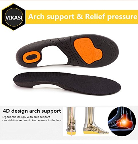 Orthotic Insoles for Men & Women, Full Length Plantar Fasciitis Inserts with Hight Arch Support, Sports Orthopedic Gel Shoes Insoles for Supination, Flat Feet, Heel & Foot Pain (Men's 8-13, Black) - Thumbnail 4