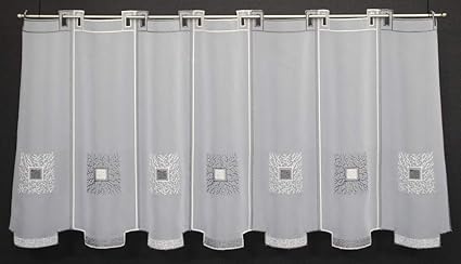 Scheibengardine natur/grau bestickt 45 cm hoch | Breite der Gardine durch Stückzahl in 16 cm Schritten wählbar!
