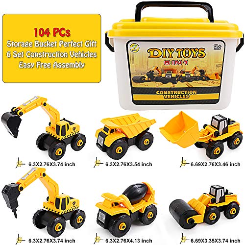 Jellydog Toy Take Apart Toys, 6 Set Construction Take Apart Trucks,Excavator, Bulldozer, Drilling, Road Roller, Dump, Cement Truck,STEM Learning Toys for Toddlers Age 3+ - Thumbnail 6