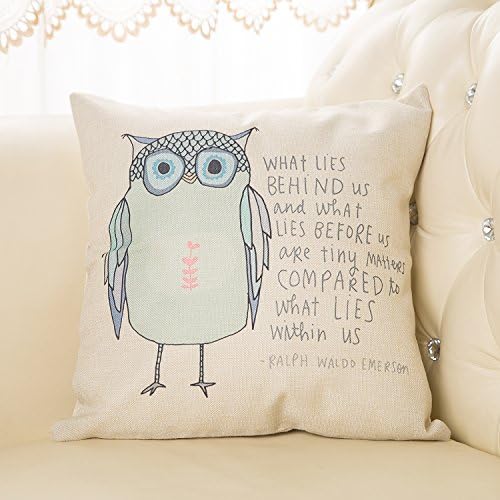 VYES Cotton Linen Square Throw Pillow Case Decorative Cushion Cover Pillowcase Owl Sayings 18 "X18 "