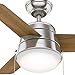 Hunter Fan Company Aker 36-inch Indoor Brushed Nickel Modern Ceiling Fan With Bright LED Light Kit, Pull Chains, Reversible WhisperWind Motor and SureSpeed Technology Included