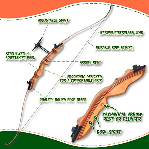 KESHES Takedown Hunting Recurve Bow and Arrow - 62 Archery Bow for Teens and Adults, 15-60lb Draw Weight - Right and Left Handed, Archery Set, Bowstring Arrow Rest Stringer Tool Sight (35 LB, Right)