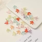 130Pcs Acrylic Lily Flower Beads for Jewelry Making Cute AB Trumpet Floral Charm Spacer Bead Caps Loose Aesthetic Beads for Earrings Necklace Bracelet DIY Craft Accessories Supplies(Colorful)