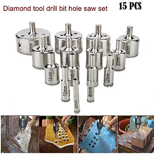 DBHAWK Professional 15pcs Diamond tool drill bit hole saw set for glass ceramic marble,6/8/10/12/14/16/18/20/22/25/26/28/30/40/50 mm