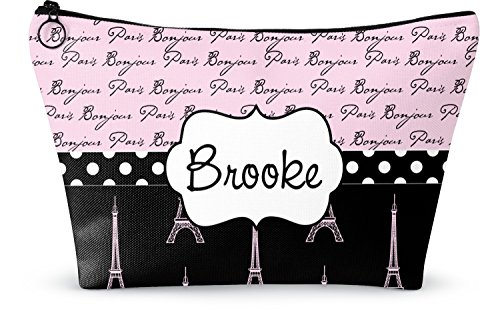 Personalized Paris Bonjour and Eiffel Tower Makeup Bag - Large - 12.5"x7"